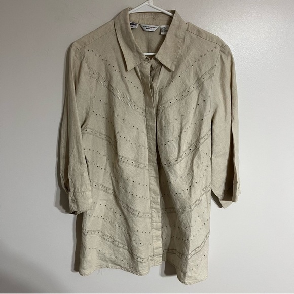 Richard Malcolm Woman’s 1X 100% Irish Linen Eyelet Detail Button Up Cream Tunic - Picture 1 of 11